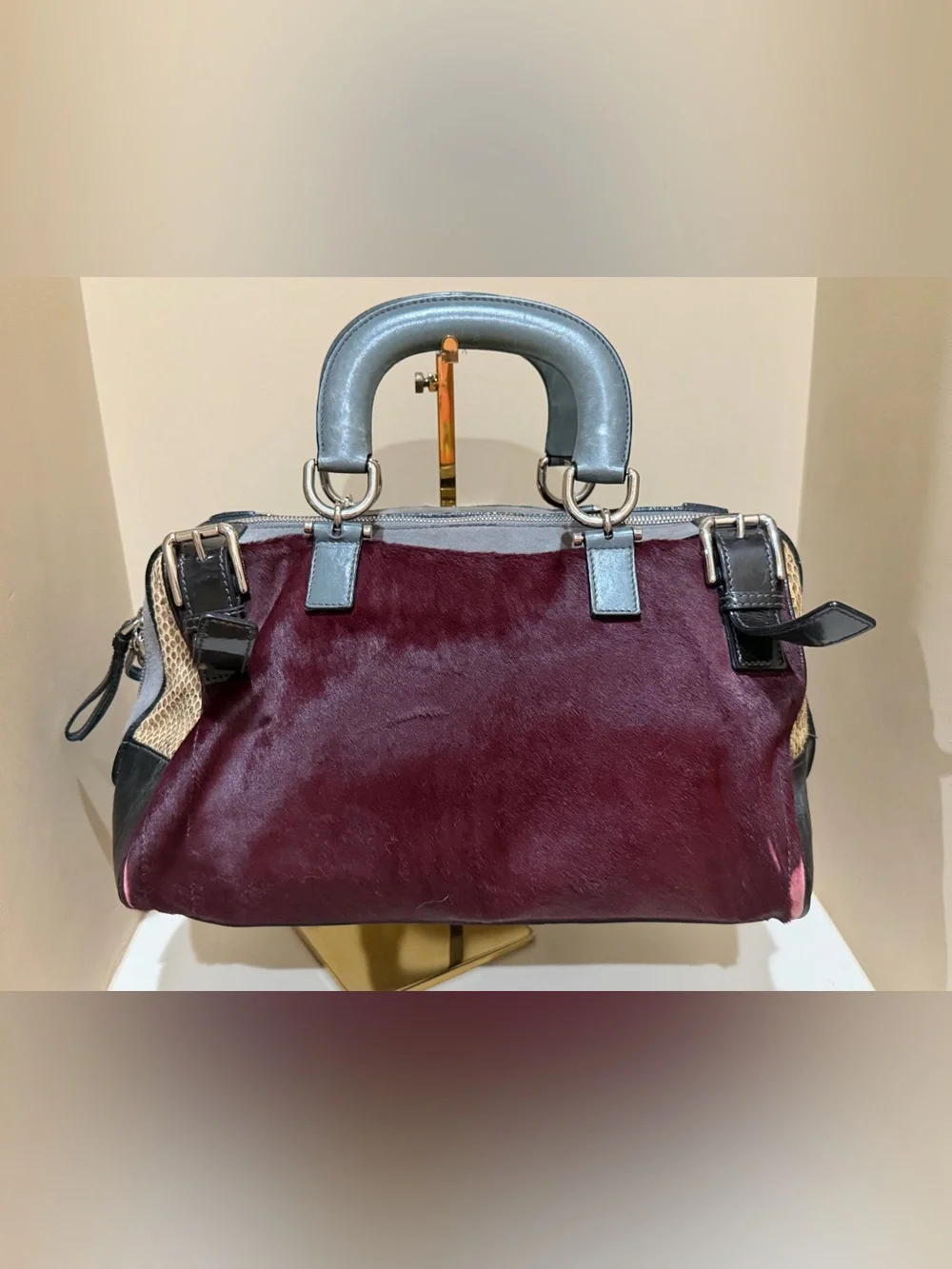 Dolce & Gabbana Burgundy Pony hair & Snakeskin with Grey Leather SUPER RARE